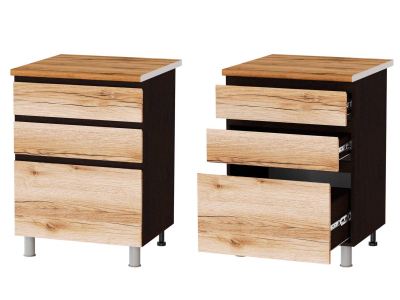 Кухонный шкаф нижний с 3 ящиками 600 Плейона (венге/дуб делано)