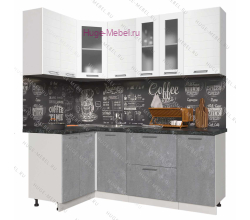 Угловая кухня 120х200 "Белый глянец +Бетон"