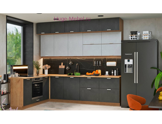 Угловая кухня с антресолями 275х200 "Бетон"