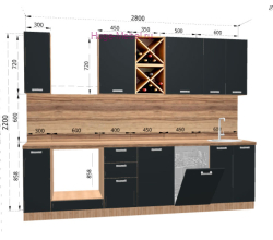 Кухня 2.8 метра "Пасаденна" угольный камень+дуб крафт