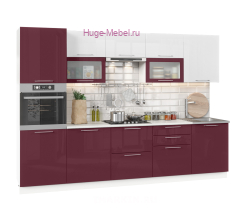 Кухня 3 метра "Ксения бордо+белый"