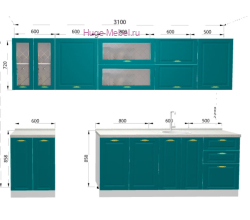 Кухня 3.1 метра "Модена" дуб бирюза