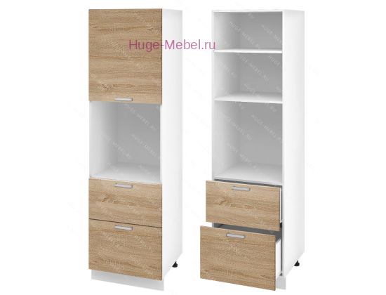 Пенал кухонный с нишей и ящиками 600 Бетон (дуб сонома)