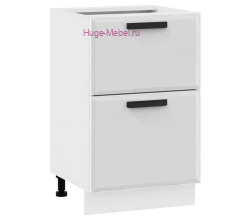 Нижний шкаф кухонный с двумя ящиками 500 Призма (белый супермат)