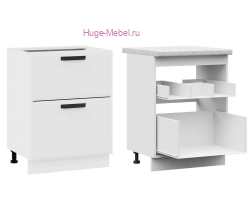 Кухонный шкаф под мойку 600 с двумя ящиками Призма (белый супермат)