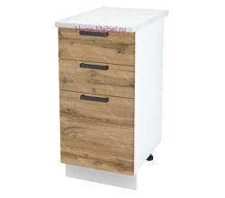 Кухонный шкаф нижний с тремя ящиками 400 Пасаденна (дуб вотан)