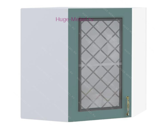 Угловой шкаф подвесной со стеклом 600 Модена (дуб бирюза)