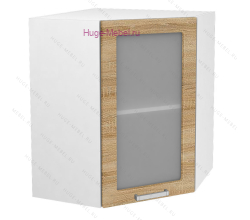 Угловой шкаф подвесной со стеклом 600 Бетон (дуб сонома)