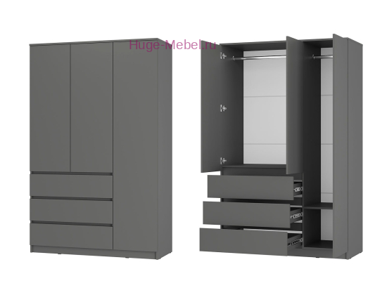 Шкаф 3-х створчатый "Симпл ШК-08" графит
