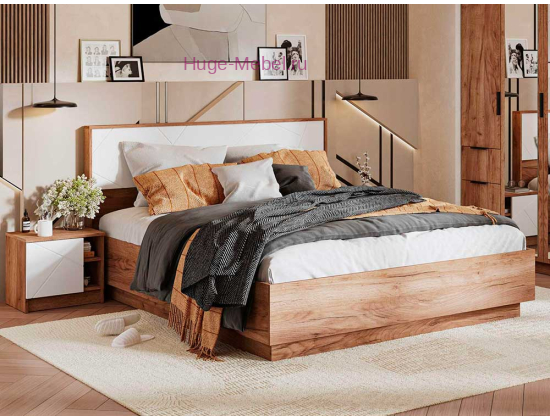 Двуспальная кровать 160х200 "Орегон КР 02" белый+ дуб крафт