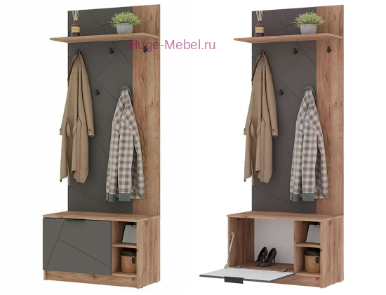 Прихожая 80 см "Орегон ПР 01" асфальт+ дуб крафт