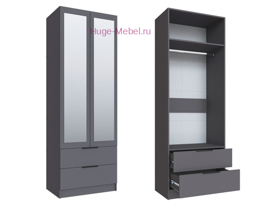 Шкаф 80 см с 2 ящиками и зеркалом "Мадрид" графит