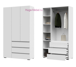 Шкаф белый 3-х створчатый с ящиками "Хелен ШК 06"