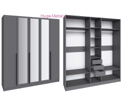 Шкаф "Мадрид" 2 метра с 3 ящиками внутри с зеркалом графит