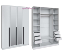 Шкаф "Мадрид" 1,6 м с 6 ящиками внутри с зеркалом белый