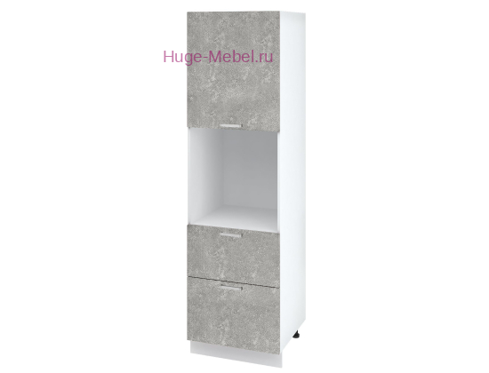 Пенал кухонный с нишей и ящиками 600 Бетон (бетон серый)